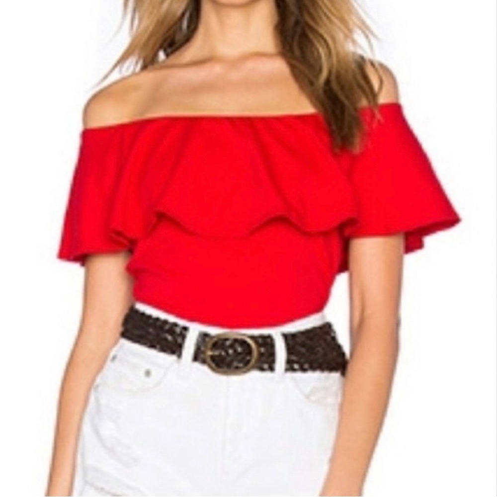 J. Crew Off the Shoulder Red Ruffle Bodysuit. S.